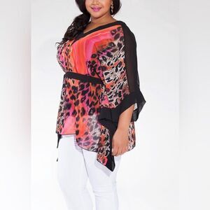 Igigi Kiki Tunic Top 18/20 Fuchsia Leopard Print Plus Size 3/4 Sleeve Blouse